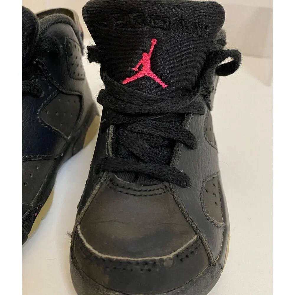 Nike Infant Toddler 6C Air Jordan VI Retro Hyper Sneakers Black/Pink Hi-Top‎